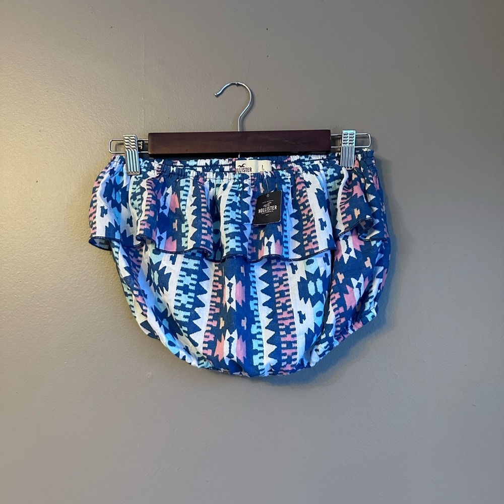Hollister Cropped Tube Top Size Large Blue Ruffle Blue | Pink Tube Top